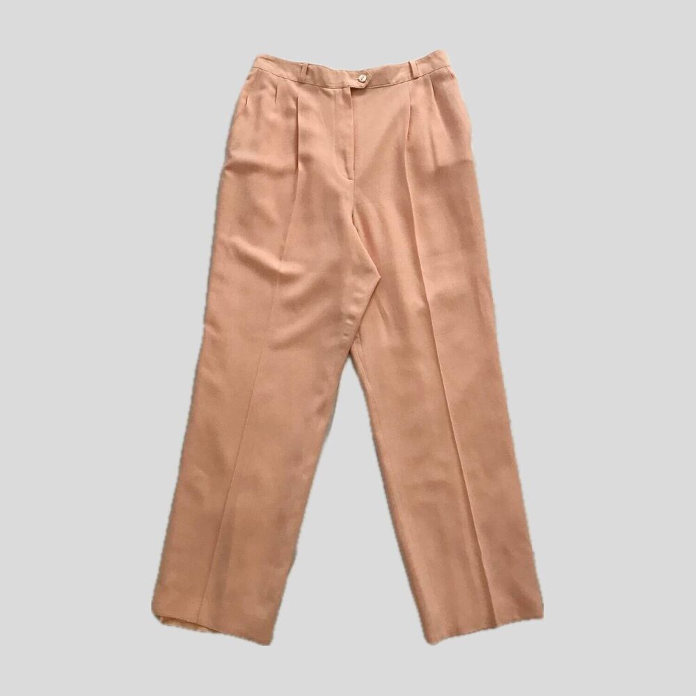 Vintage 1980s Alan Austin Peach Pink Pleated Mid Rise Dress Pants Trousers M